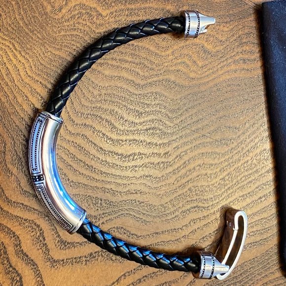 Stylish 925 Sterling Silver Leather Bracelet - Picture 12 of 14